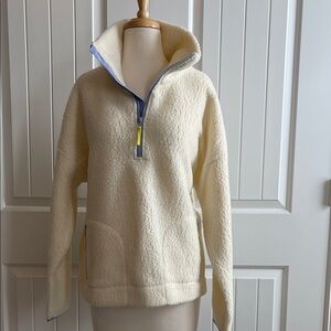 J. Crew Cream and Blue Half-Zip Fleece Sweatshirt